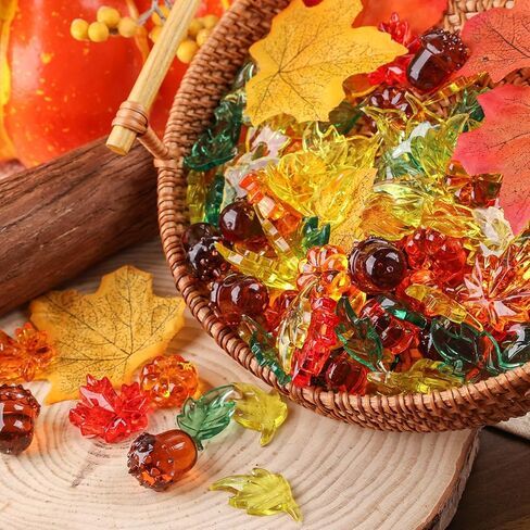 120 قطعة من DomeStar من زينة الخريف من الأكريليك لعيد الشكر، حشو مزهرية من الأحجار الكريمة من الأكريليك وأوراق البلوط وأوراق القيقب لتزيين المنزل in Kuwait