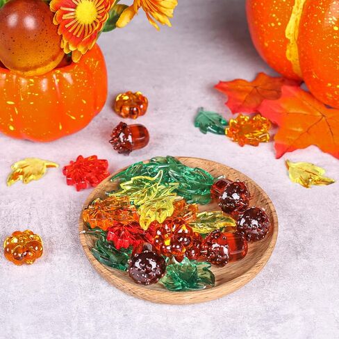 120 قطعة من DomeStar من زينة الخريف من الأكريليك لعيد الشكر، حشو مزهرية من الأحجار الكريمة من الأكريليك وأوراق البلوط وأوراق القيقب لتزيين المنزل in Kuwait