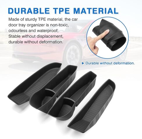 4 قطع 2024 أحدث منظم صينية باب السيارة لطراز تسلا المنعش 3 ملحقات المرتفعات، فتحة الباب الأمامي والخلفي للسيارة، صينية منظم، صندوق تخزين جانبي للباب، مادة TPE باللون الأسود in Kuwait
