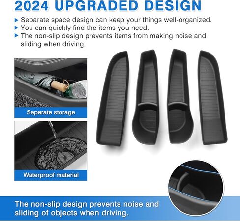 4 قطع 2024 أحدث منظم صينية باب السيارة لطراز تسلا المنعش 3 ملحقات المرتفعات، فتحة الباب الأمامي والخلفي للسيارة، صينية منظم، صندوق تخزين جانبي للباب، مادة TPE باللون الأسود in Kuwait