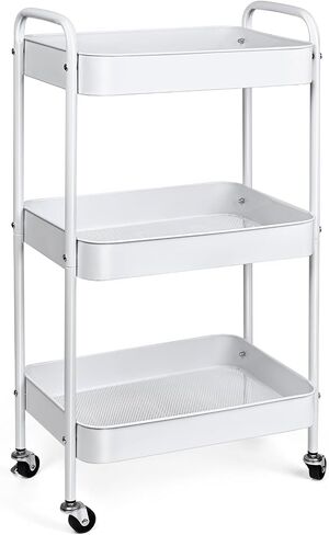 3 Tier Metal Utility Rolling Cart with Lockable Wheels, Multi-Functional Storage Cart for Kitchen, Bathroom and Office, Organizer for Art Supplies, Trolley for Dorm, (White) in Saudi Arabia
