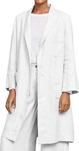 IDEALSANXUN Womens Long Cotton Linen Blazer Casual Lightweight Spring Jackets in Saudi Arabia