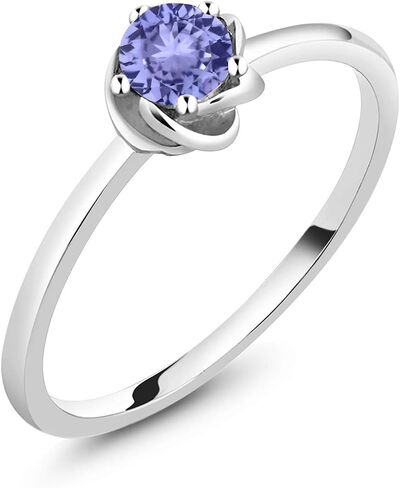Gem Stone King 10K White Gold 5MM Round Gemstone Birthstone Solitaire Engagement Ring | Wedding Anniversary Promise Gold Ring For Women | Available In Size 5, 6, 7, 8, 9 in Saudi Arabia