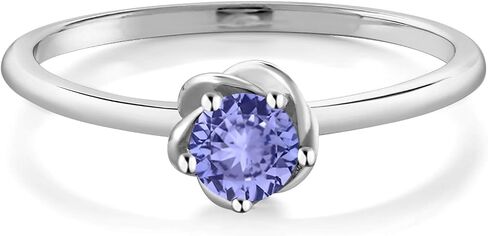 Gem Stone King 10K White Gold 5MM Round Gemstone Birthstone Solitaire Engagement Ring | Wedding Anniversary Promise Gold Ring For Women | Available In Size 5, 6, 7, 8, 9 in Saudi Arabia