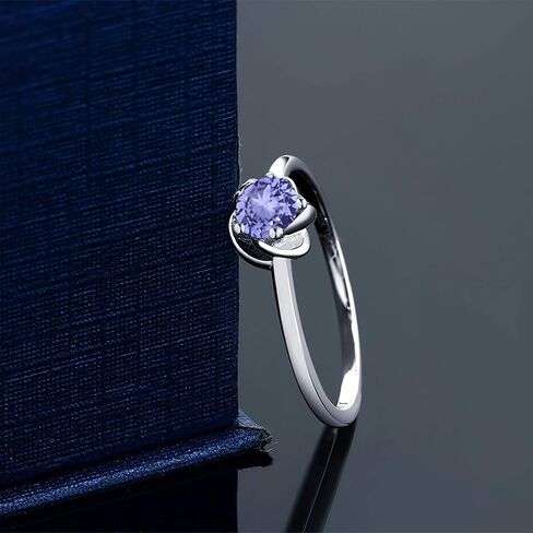 Gem Stone King 10K White Gold 5MM Round Gemstone Birthstone Solitaire Engagement Ring | Wedding Anniversary Promise Gold Ring For Women | Available In Size 5, 6, 7, 8, 9 in Saudi Arabia