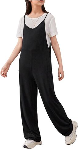 Girl's V Neck Sleeveless Cami Jumpsuit Summer Loose Casual Long Rompers in Saudi Arabia