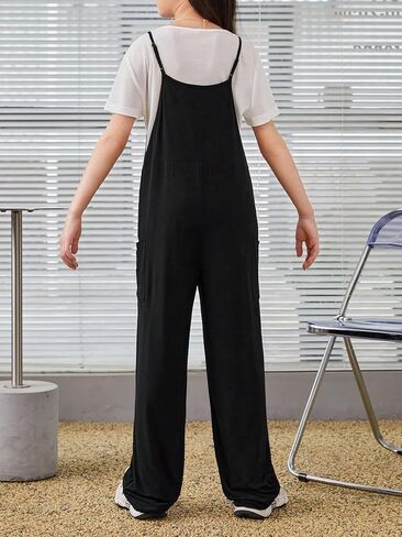 Girl's V Neck Sleeveless Cami Jumpsuit Summer Loose Casual Long Rompers in Saudi Arabia