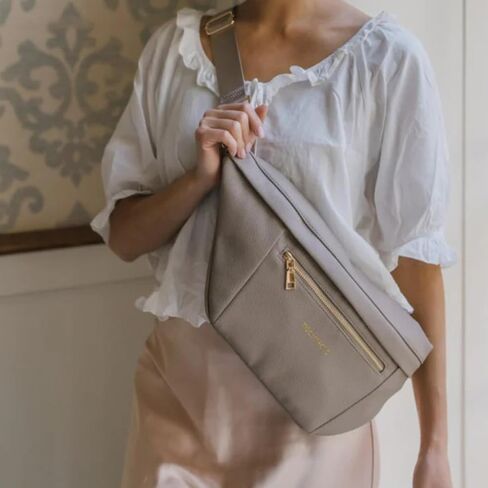 Modern+Chic Sling Bags for Women - Presley Oversized Sling Bag, Vegan Leather Crossbody Bag with Strap & Multiple Pockets (Taupe) in Saudi Arabia