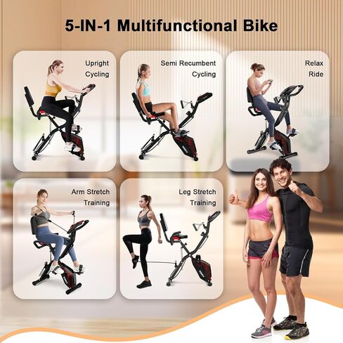 Folding Exercise Bike，5 IN 1 Stationary Bike for Home / 16-Level Adjustable Resistance Full Body Workout Indoor Foldable Cycling Bike in Saudi Arabia