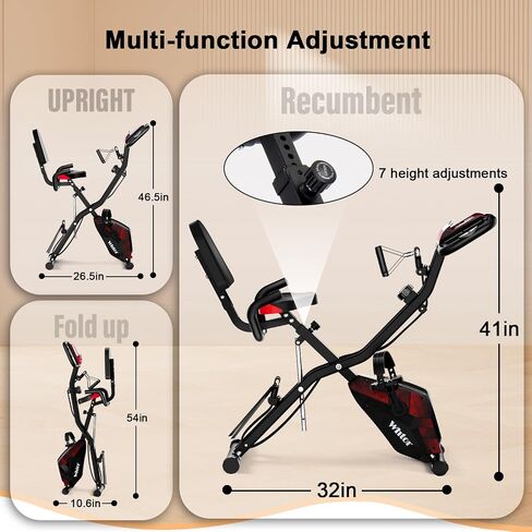 Folding Exercise Bike，5 IN 1 Stationary Bike for Home / 16-Level Adjustable Resistance Full Body Workout Indoor Foldable Cycling Bike in Saudi Arabia
