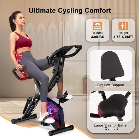 Folding Exercise Bike，5 IN 1 Stationary Bike for Home / 16-Level Adjustable Resistance Full Body Workout Indoor Foldable Cycling Bike in Saudi Arabia