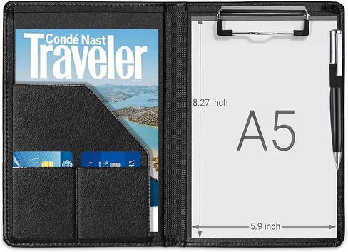 جونيور الحافظة Padfolio الموثق. لوحة مشبك فوليو لتنظيم المستندات مقاس A5، حافظة مجلدات صغيرة للوحة الكتابة قابلة لإعادة الملء، لوحة ملاحظات 5 × 8، أسود in Kuwait