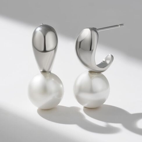 SWEETV Pearl Earrinsg for Women,Gold Plated Pearl Drop Dangle Earrings,Pearl Ear Jacket Earrings, Dainty Pearl Front Back Stud Earrings for Women, Birthday Gift for Her in Kuwait