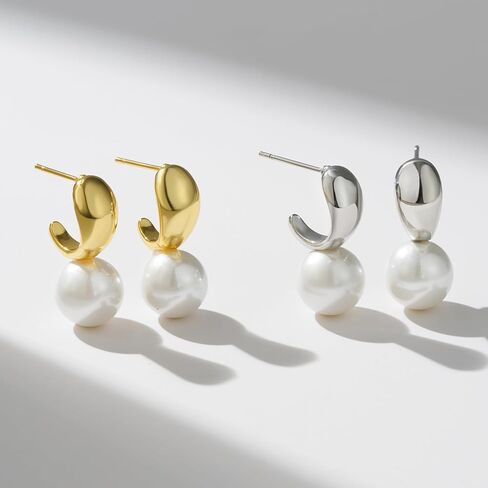 SWEETV Pearl Earrinsg for Women,Gold Plated Pearl Drop Dangle Earrings,Pearl Ear Jacket Earrings, Dainty Pearl Front Back Stud Earrings for Women, Birthday Gift for Her in Kuwait