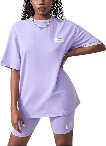 GORGLITTER Girl's 2 Piece Short Outfits Letter Patched Half Sleeve T-shirt and Biker Shorts Casual Clothing Set in Saudi Arabia