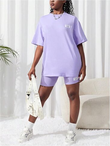 GORGLITTER Girl's 2 Piece Short Outfits Letter Patched Half Sleeve T-shirt and Biker Shorts Casual Clothing Set in Saudi Arabia