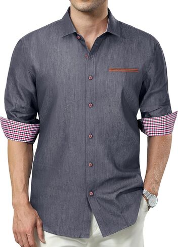 Men's Denim Shirt Long Sleeve Casual Button Down Shirt Men Western Untucked Dress Shirts for Men Cowboy Work in Saudi Arabia