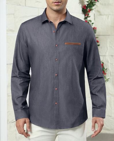 Men's Denim Shirt Long Sleeve Casual Button Down Shirt Men Western Untucked Dress Shirts for Men Cowboy Work in Saudi Arabia
