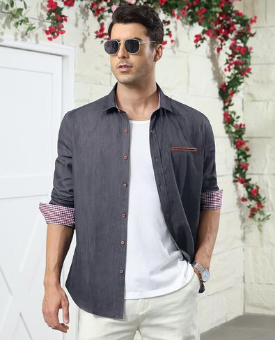 Men's Denim Shirt Long Sleeve Casual Button Down Shirt Men Western Untucked Dress Shirts for Men Cowboy Work in Saudi Arabia
