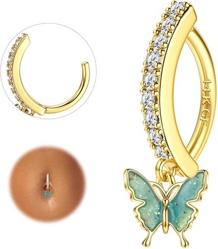 FIASASO 14K Gold Filled Belly Button Ring Hypoallergenic Surgical Stainless Steel Clicker Belly Rings Hoop CZ Butterfly Heart Teardrop Flower Reverse Belly Button Rings Belly Piercings Jewelry for Women 14G Navel Ring in Kuwait