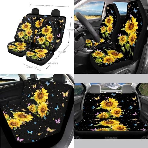 13 Pack Sunflower Butterfly Print Car Accessories Set, Car Seat Covers Full Set Steering Wheel Cover Wristlet Lanyard Keychain Car Holders for Car SUV Interior Decor in Saudi Arabia