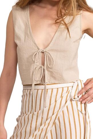 Gottex Beach Life Resort Natural Sleeveless Crop Top Vest with Front Tie Closure for Women, Stylish and Versatile Summer Wear in Saudi Arabia