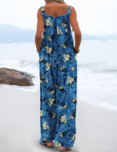 YESNO ملابس صيفية غير رسمية فضفاضة للنساء واسعة الساق حللا بوهو مطبوعة بالورود فضفاضة مع جيوب S PZH CR428 in Kuwait