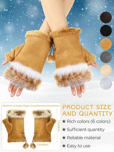 SATINIOR 6 Pairs Women Faux Rabbit Fur Gloves Fingerless Winter Gloves Mittens Warm Gloves Stretchy Hand Wrist Warmers in Saudi Arabia