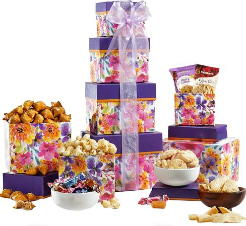 Broadway Basketeers 4 Box Chocolate Food Gift Basket Tower Snack Gifts for Women, Men, Families, College – Delivery for Birthday, Appreciation, Thank You, Get Well Soon Care Package in Saudi Arabia