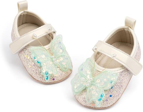 HsdsBebe Baby Girls Mary Jane Flats Non Slip Soft Sole Bowknot Princess Wedding Dress Shoes Toddler First Walkers Infant Newborn Baptism Crib Shoes in Saudi Arabia