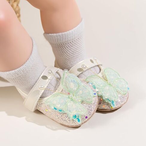 HsdsBebe Baby Girls Mary Jane Flats Non Slip Soft Sole Bowknot Princess Wedding Dress Shoes Toddler First Walkers Infant Newborn Baptism Crib Shoes in Saudi Arabia