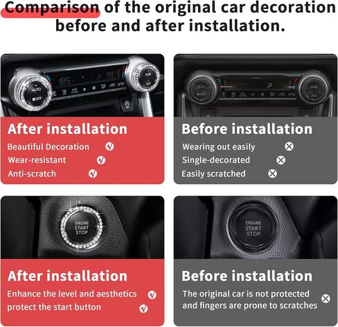 for Toyota RAV4 Accessories 2025 2024 2023 2022 2021 2020 2019 -Air Conditioning Knob Covers, Push Start Button Cover Trim Rings 4pcs (Pink) in Saudi Arabia