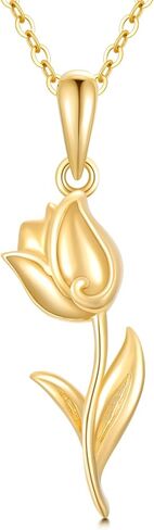 Gold Necklace for Women Real 14K Gold Tulip Necklace/Rose Necklace Flower Pendant Necklace Anniversary Birthday Christmas Gifts For Women Her Wife in Saudi Arabia