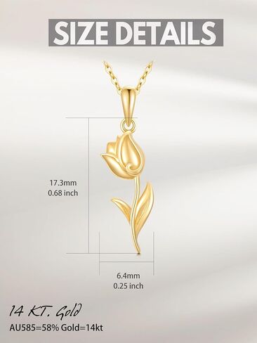 Gold Necklace for Women Real 14K Gold Tulip Necklace/Rose Necklace Flower Pendant Necklace Anniversary Birthday Christmas Gifts For Women Her Wife in Saudi Arabia