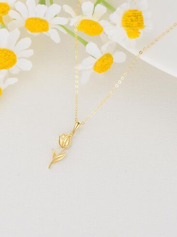 Gold Necklace for Women Real 14K Gold Tulip Necklace/Rose Necklace Flower Pendant Necklace Anniversary Birthday Christmas Gifts For Women Her Wife in Saudi Arabia