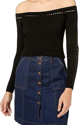 GUESS Women's Pointelle Ladder-Cutout Sweater Jet Black in Saudi Arabia