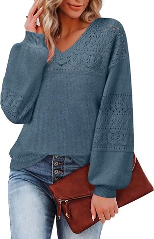 Messic Womens Pullover Sweaters 2024 Casual Long Sleeve V Neck Lightweight Loose Knit Tops in Saudi Arabia