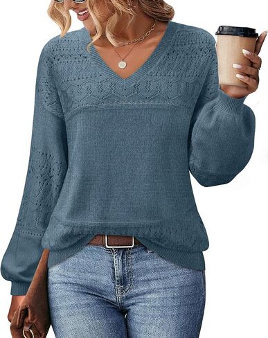 Messic Womens Pullover Sweaters 2024 Casual Long Sleeve V Neck Lightweight Loose Knit Tops in Saudi Arabia