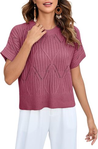 Qiaomai Womens Casual Sweater Vest Round Neck Cap Sleeve Knit Pullover Tank Tops in Saudi Arabia