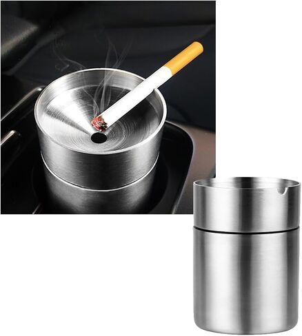 Car Ashtray, Portable Stainless Steel Auto Ash Tray, Detachable Smokeless Ashtray Trash Can for Car, Universal Car Interior Accessories (Small) in Saudi Arabia