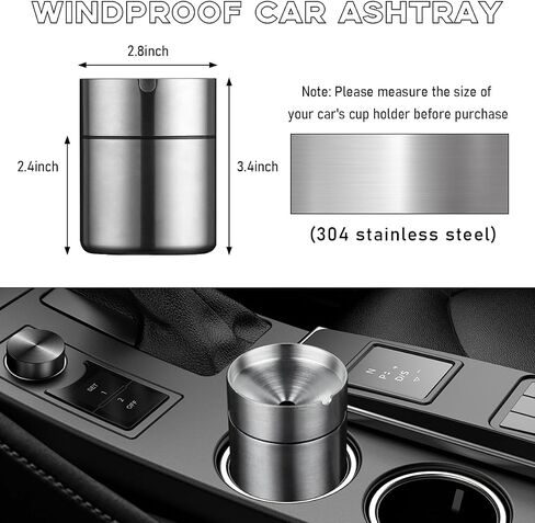 Car Ashtray, Portable Stainless Steel Auto Ash Tray, Detachable Smokeless Ashtray Trash Can for Car, Universal Car Interior Accessories (Small) in Saudi Arabia