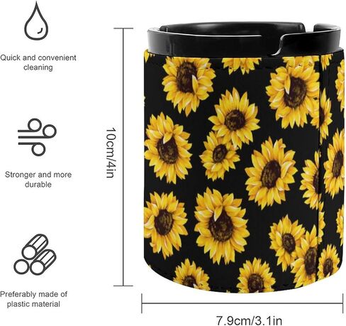 Oil Painting Sunflower Flowers Pattern With Black Leather Ashtray Cigarette Ash Tray for Home Office Car Decorative, white-style-1, One size in Kuwait