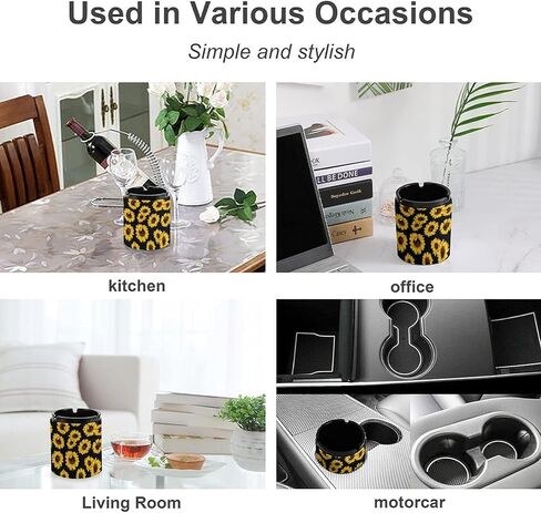 Oil Painting Sunflower Flowers Pattern With Black Leather Ashtray Cigarette Ash Tray for Home Office Car Decorative, white-style-1, One size in Kuwait