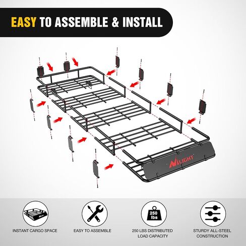 Nilight 84" x 39" x 6" Universal Roof Rack Cargo Basket Heavy-Duty 250LBS Capacity Rooftop Cargo Carrier Luggage Holder for SUV Truck Vehicle,2 Years Warranty in Saudi Arabia