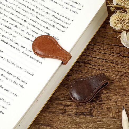 2 Pcs Leather Magnet Bookmark Retro Book Page Holder Vintage Page Marker Clip Handmade Cute Reading Accessories for Women Bookworm Book Lovers Reader Gift in Kuwait