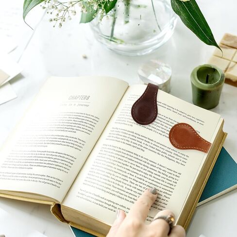 2 Pcs Leather Magnet Bookmark Retro Book Page Holder Vintage Page Marker Clip Handmade Cute Reading Accessories for Women Bookworm Book Lovers Reader Gift in Kuwait