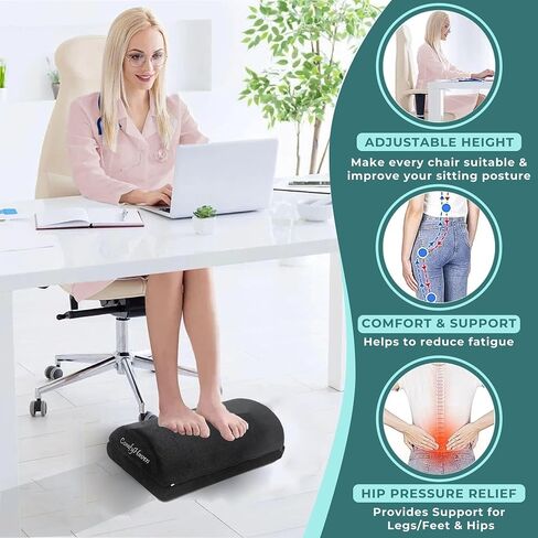 Premium Adjustable Ergonomic Under Desk Foot Rest Ideal for Office & Home Use, Memory Foam Foot Stool - Relieves Back & Hip Pain (Velvet) in Saudi Arabia