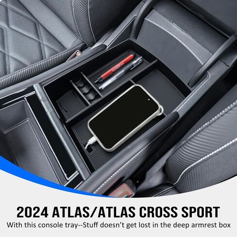 TOPINSTALL 24 منظم وحدة تحكم جديد متوافق مع ملحقات رياضية VW Atlas/Atlas Cross لعام 2024، وصينية وحدة تخزين صندوق مسند الذراع مع ملحقات داخلية لحامل العملات المعدنية in Kuwait