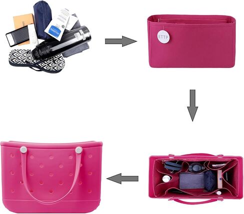 Rubber Beach Bag Organizer Compatible with Bogg Bag X Large Open Tote Bag,Divider Pouch for BOGG BAG Accessories Purse Organizer Insert (Rosy, Large) in Saudi Arabia