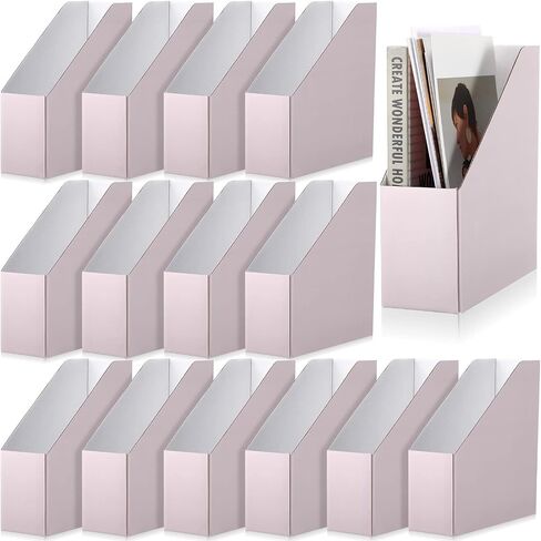15 Pack Magazine File Holder Cardboard Magazine File Organizer Foldable Pink Magazine Holder for Shelves Magazine Document Storage Box Book Bin Desk File Organizer for Office Home Classroom in Saudi Arabia